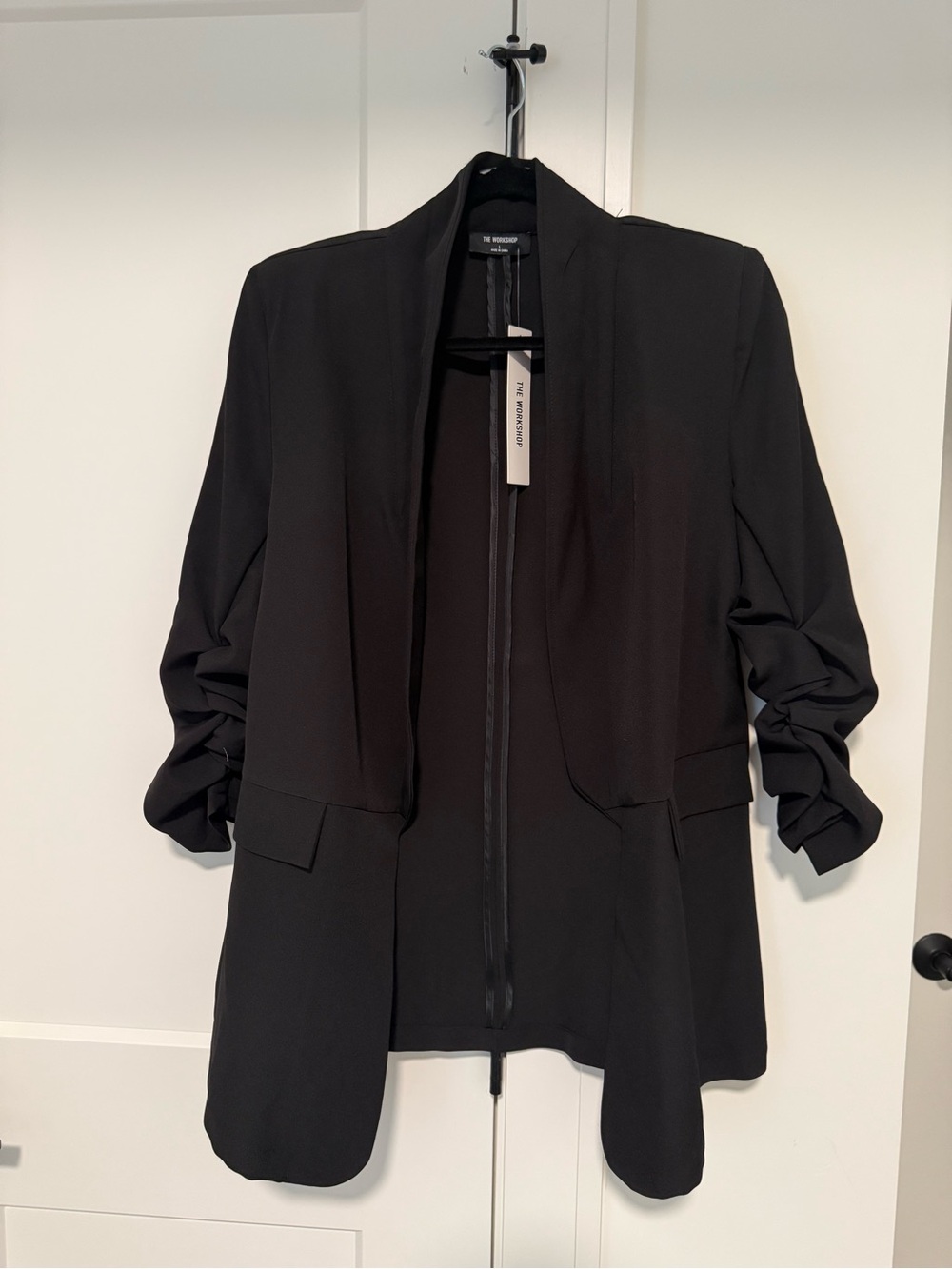 The Workshop - Black Draped Open Blazer Jacket with Ruched Sleeves NWT
